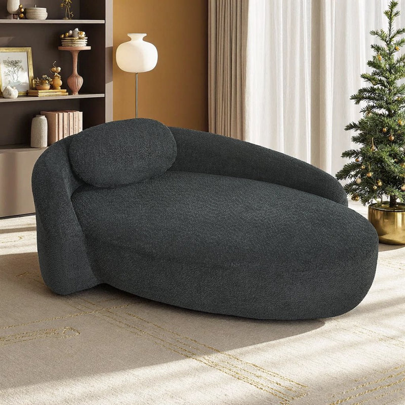 Méridienne simple en tissu bouclé, conception peu encombrante pour le salon ou la chambre à coucher, Noir