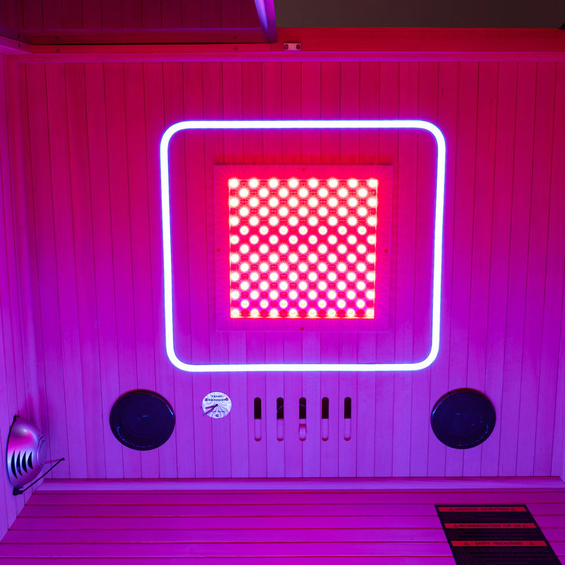 2 Person Indoor FAR Infrared Sauna in Canadian Hemlock With Red Light Function, Bluetooth Speaker,   Intelligent Control Panel, Chromotherapy Lighting