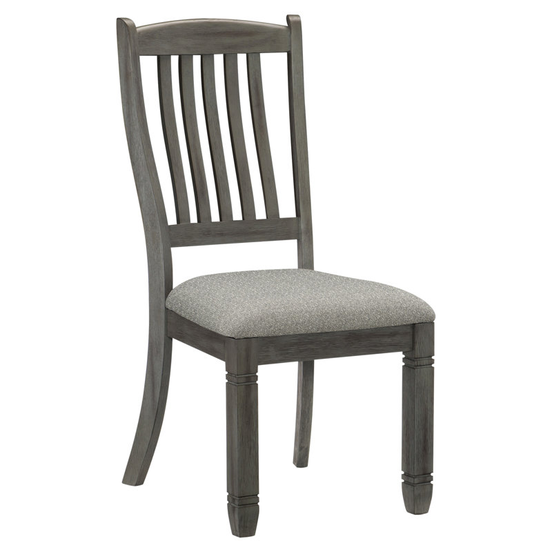 De 2 chaises de salle à manger décontractées, structure en bois gris antique, siège en tissu texturé, revêtement latéral de 40 po de hauteur et 2 pièces, 19,5 po x 19 po x 40 po