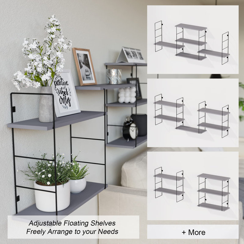 Aadrith 5 Piece Pine Floating Shelf, Gray