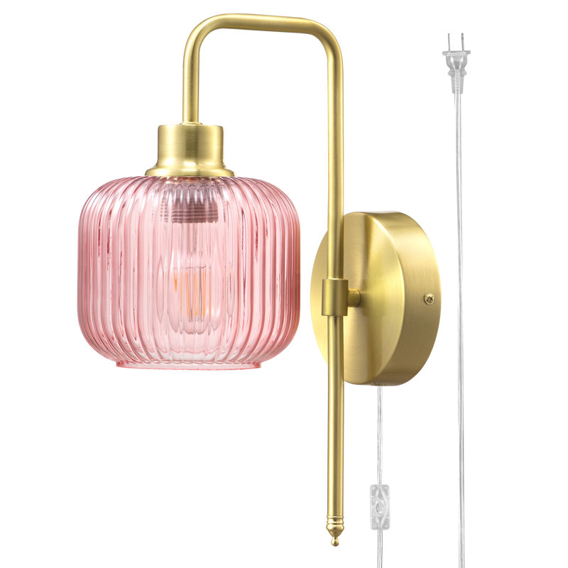 Plug-In/Hardwired Armed Sconce Iron Wall Sconces With Bulb, Pink