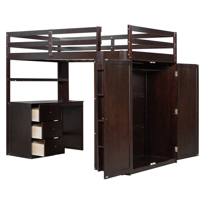 Lit mezzanine simple multifonctionnel peu encombrant au fini bois espresso