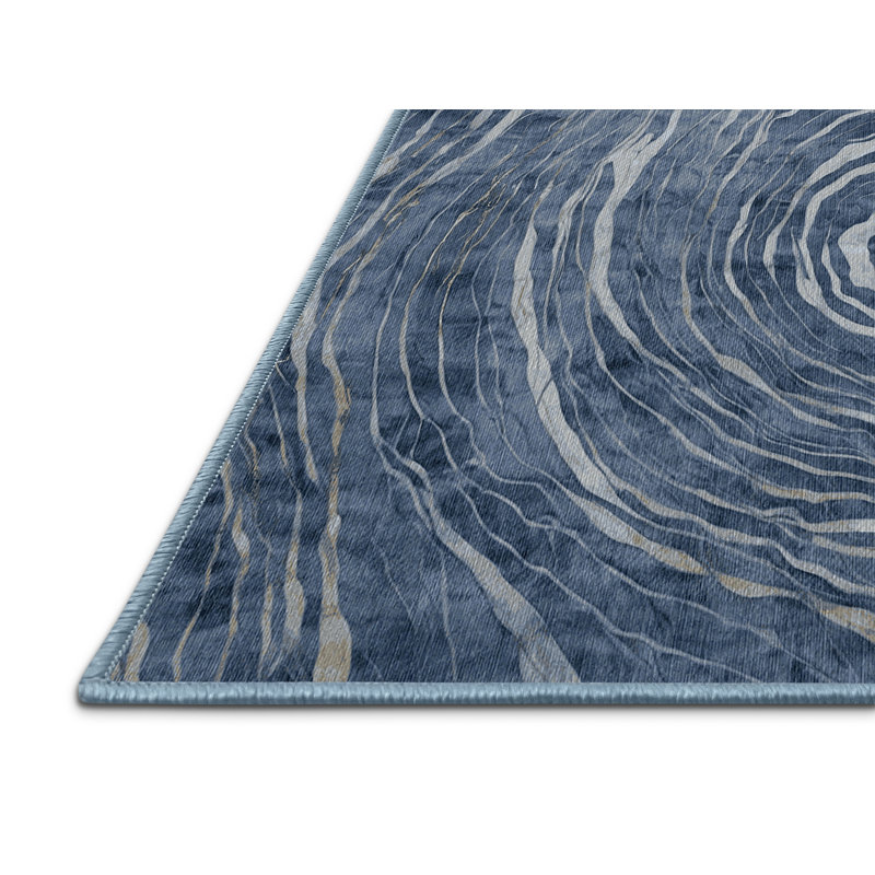 Machine Washable Blue Area Rug, Square 5'