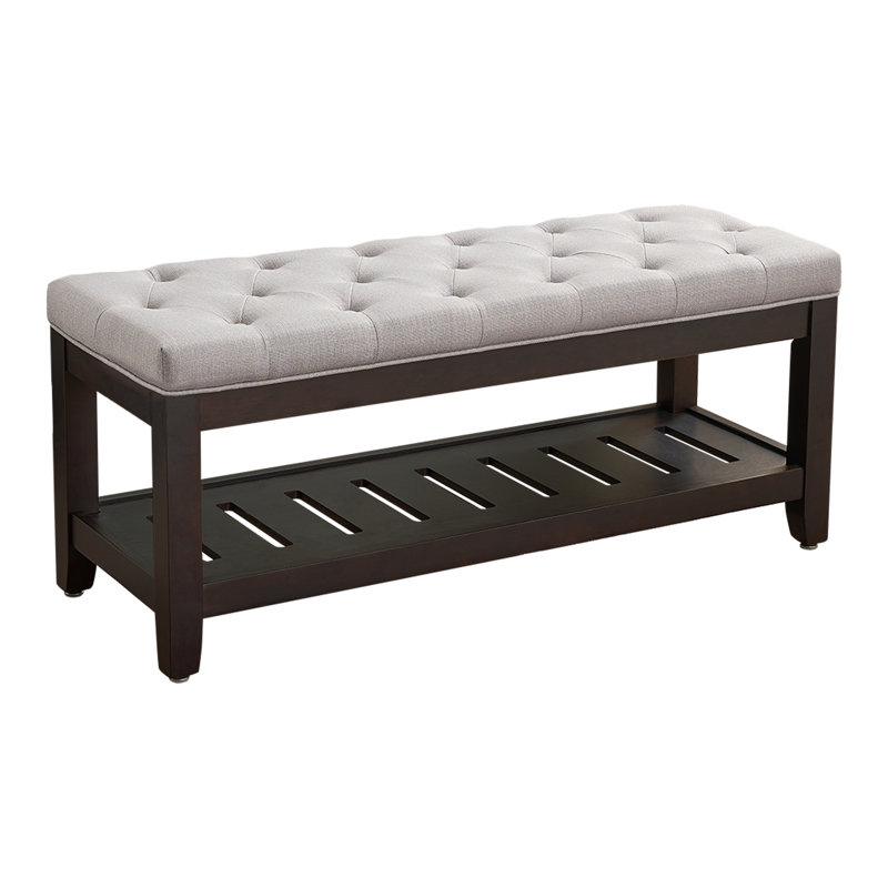 44" Wide Tufted Rectangle Cocktail Ottoman With Storage Tray, Gray Linen