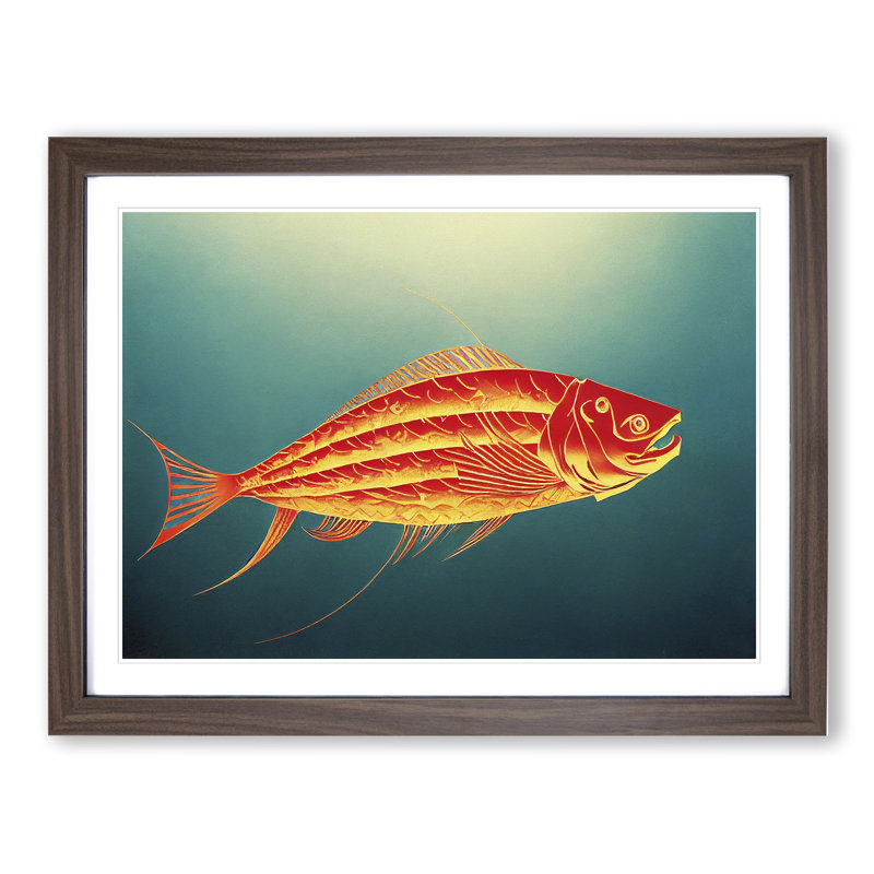 Tranquil Fish Abstract - Framed Print, 46cm H x 64cm W x 2cm D, Walnut Framed