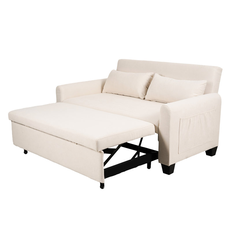 Skin - Lit 2 en 1 rembourré en lin avec sac de rangement, structure en fer double stable, réglable, convient aux chambres à coucher et aux salons. Revêtement convertible à installation simple, mémoire haute densité