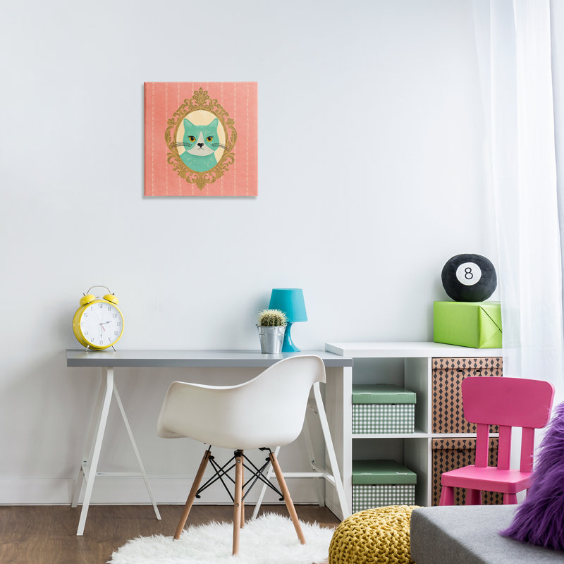 «Green Cat Portrait» par Carrie Cantwell, H 17 po x l 17 po
