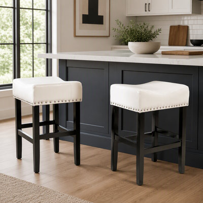 26 Inch Backless Counter Stools, 2-Pcs Set, Modern Design with Bonded Leather and Durable Hardwood Frame