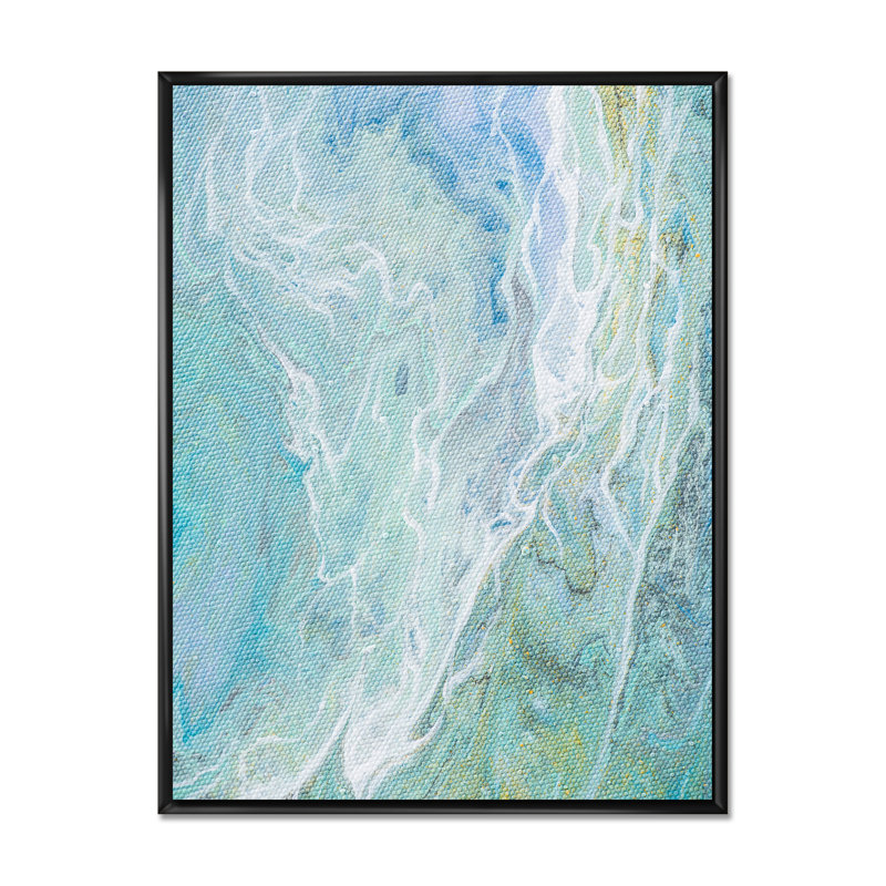 Nuances de turquoise et de blanc - reproduction d'art sur toile, H 12 po x l 8 po x P 1 po, Cadre flottant noir
