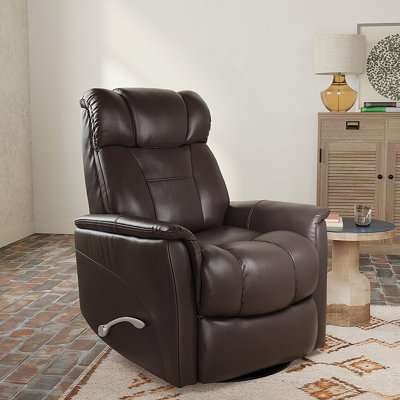 Global Home Swivel Glider Recliner With Manual Adjustable Headrest & Footrest In Faux Leather Bentley Dark Brown