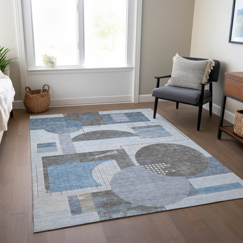 Tapis bleu intérieur / extérieur lavable à la machine Cinead ACN1695, Rectangle 2 pi 6 po x 3 pi 10 po