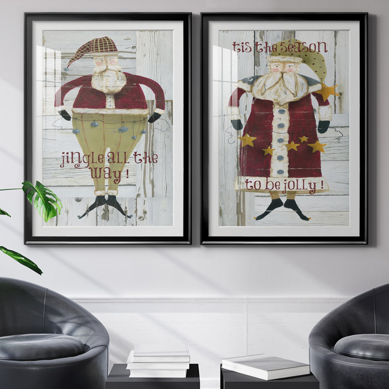 Jingle Santa - ensemble de 2 reproductions, H 26,5 po x l 73 po x P 1,5 po, H 31,5 po x l 47 po x P 1,5 po, Blanc