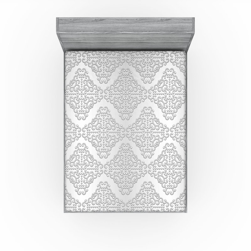 Drap-housse orange Ambesonne, Gris / damas blanc, Drap-housse très grand californien
