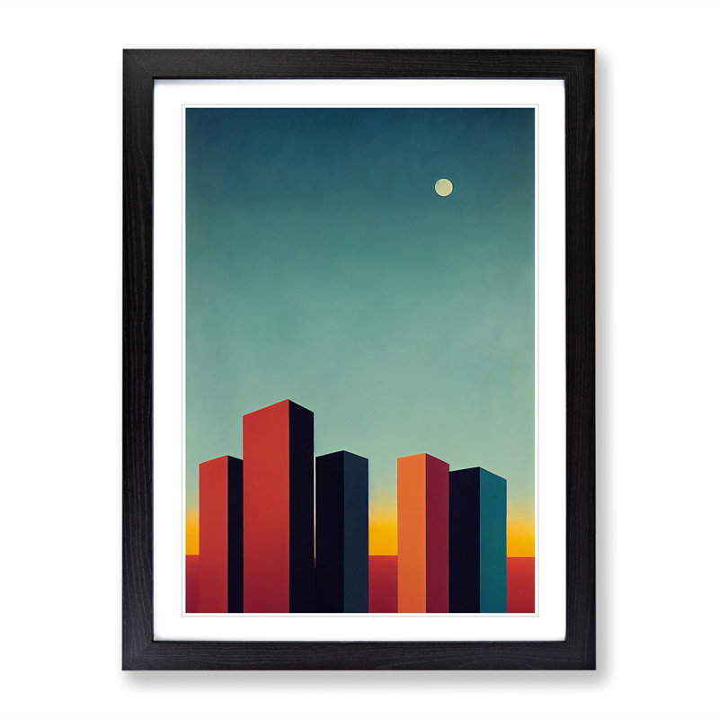 City Skyline Skyscrapers - Print, 66cm H x 48cm W x 2cm D, Black Framed, White
