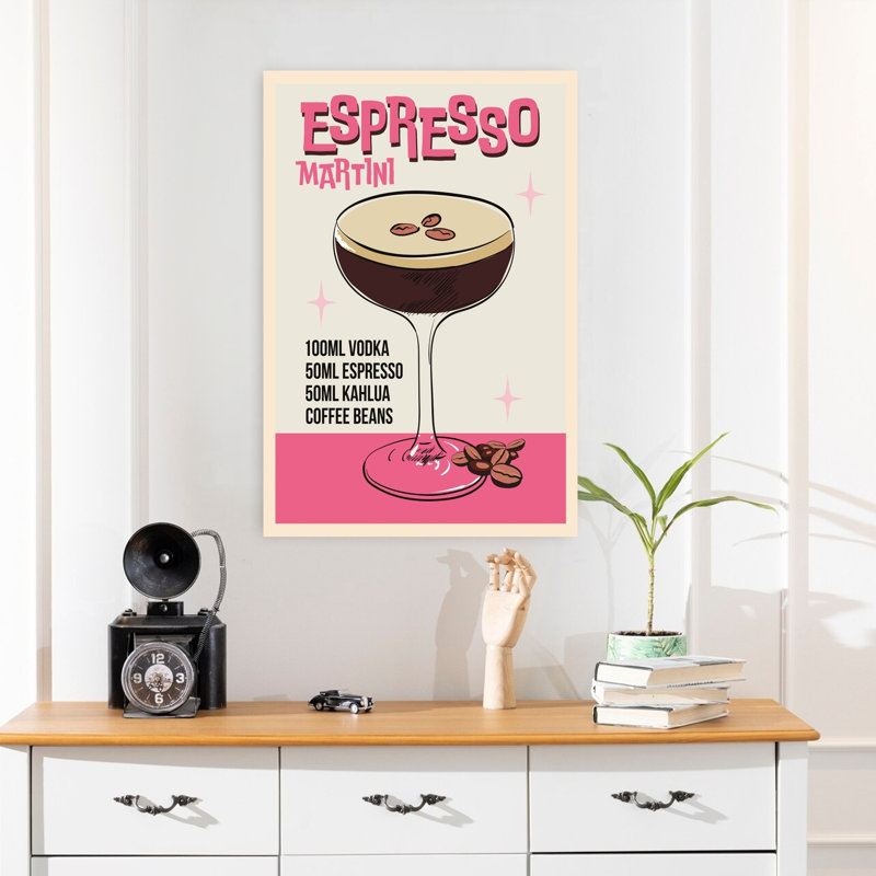 Art mural rétro rétro espresso martini, H 24 po x l 16 po