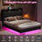 Floating Bed Frame with LED Lights & Charging Station-64417377-64417379