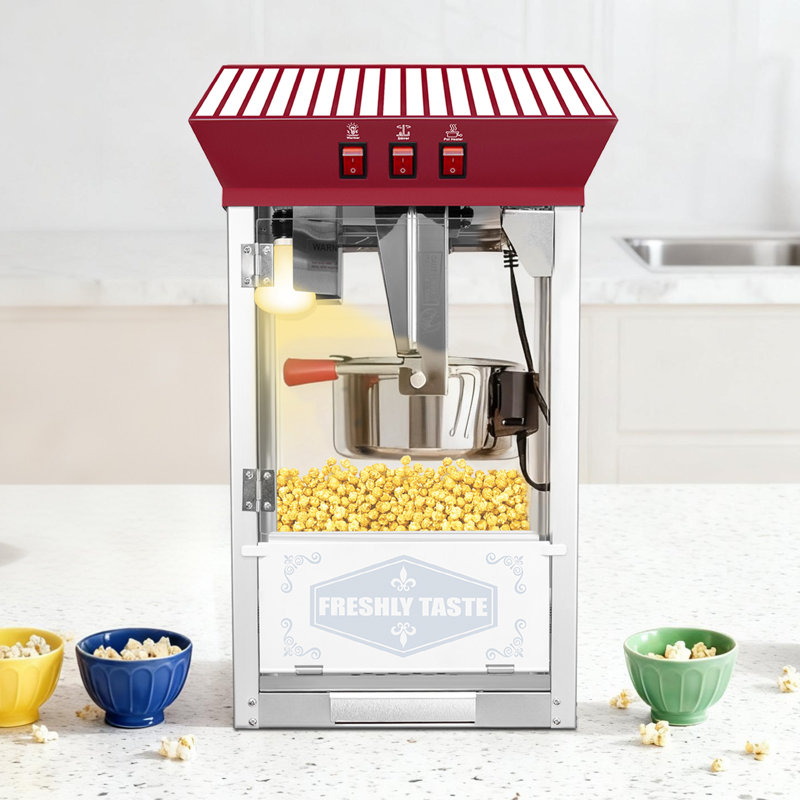 Machine à maïs soufflé commerciale avec comptoir à maïs soufflé en verre trempé 12 onces