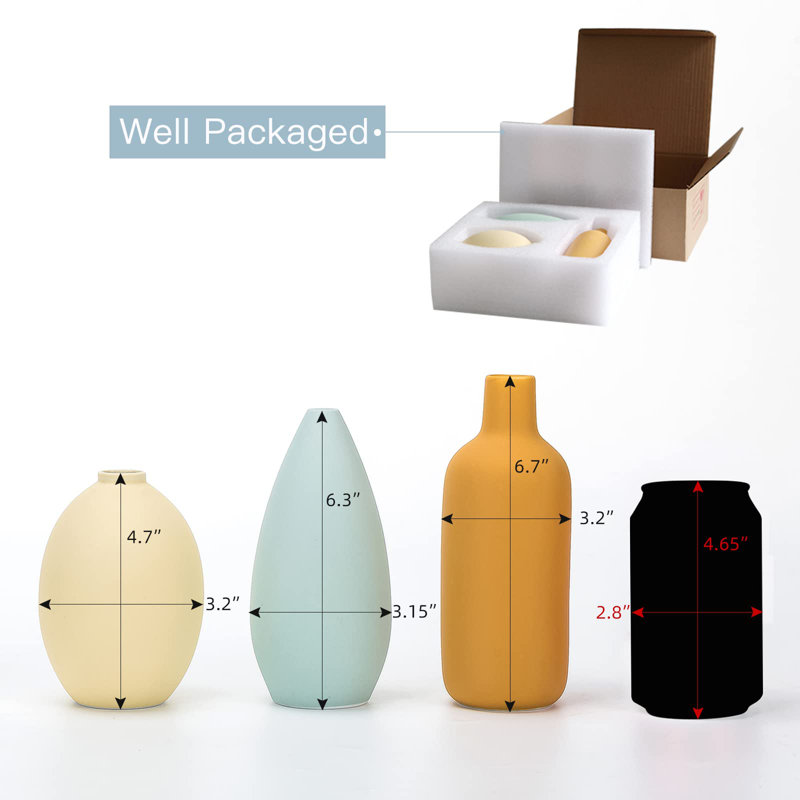 Ceramic Table Vase, Light Yellow/Dark Yellow/Blue