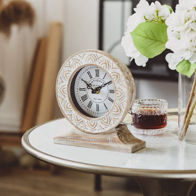 Hand-Carved Wood Table Clock