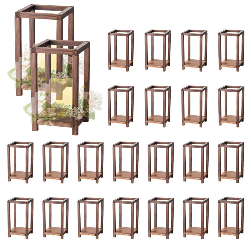 Wooden Wedding Lantern, Cedar Wood and Plastic Wooden Lantern Candle Holder, Rustic Decorative Home Centerpiece Ideal for Wedding Table Party Farmhouse Indoor Decor, Brown