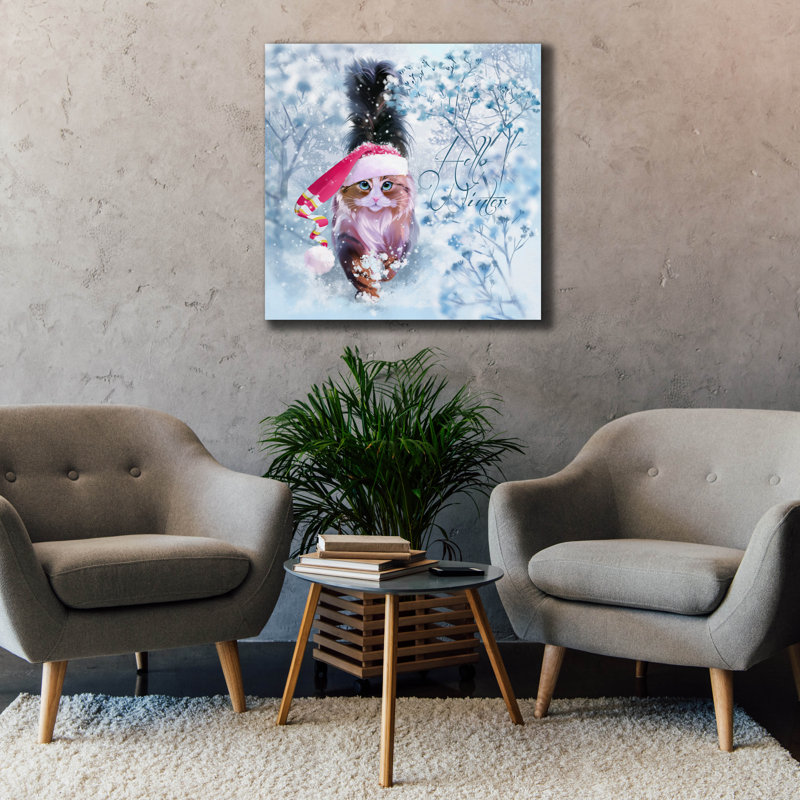 «Red Cat With A Big Fluffy Tail In A Red Cap» par Kajenna Art, art mural sur toile, 37 po x 37 po, H 37 po x l 37 po