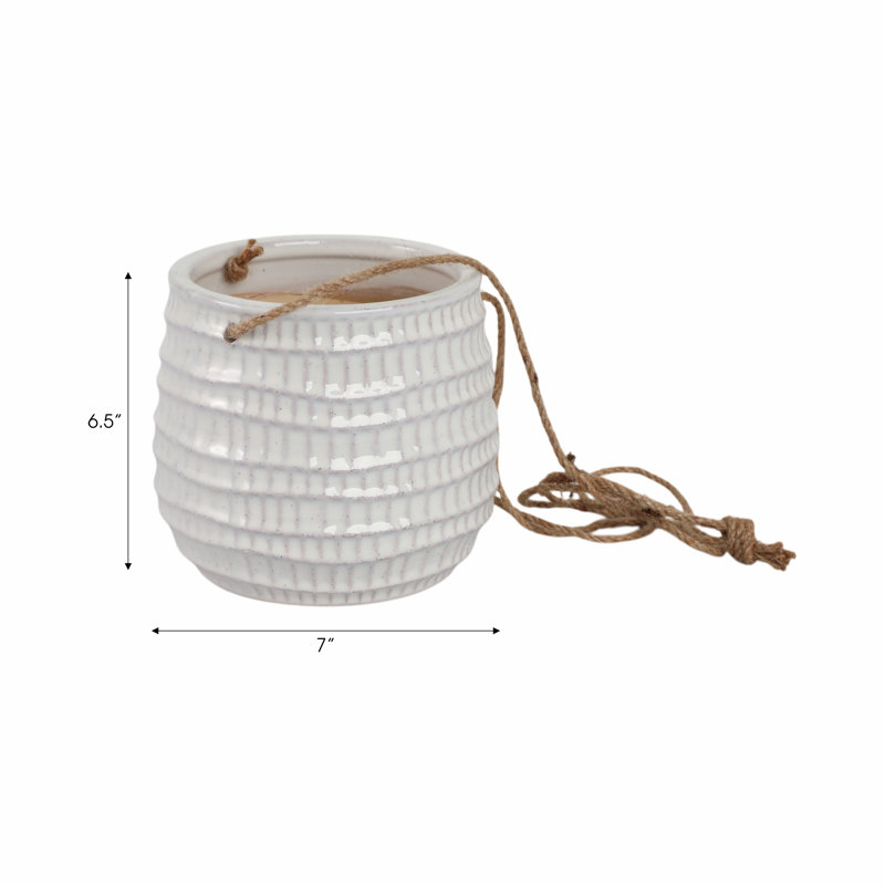 Pot à fleurs suspendu en céramique Rosaria, Beige, H 6 po x l 7 po x P 7 po