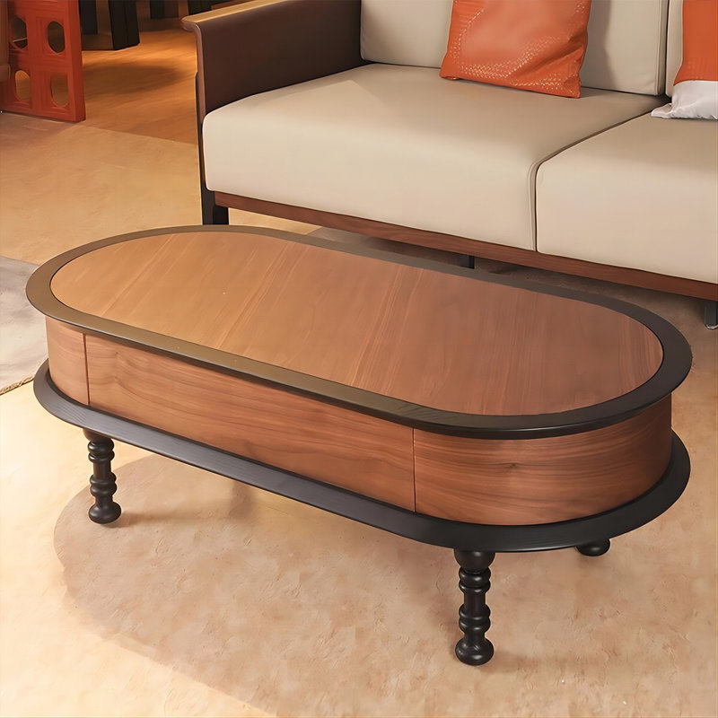 Table basse brune en bois massif ovale, H 15,75 po x L 55,12 po x l 21,65 po