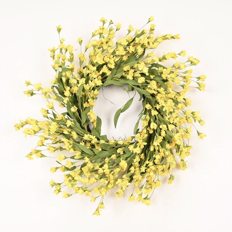Couronne florale artificielle 24 po Forsythia, Jaune
