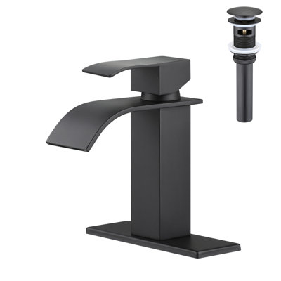 Robinet de lavabo de salle de bain à poignée simple avec bonde escamotable Waterfall