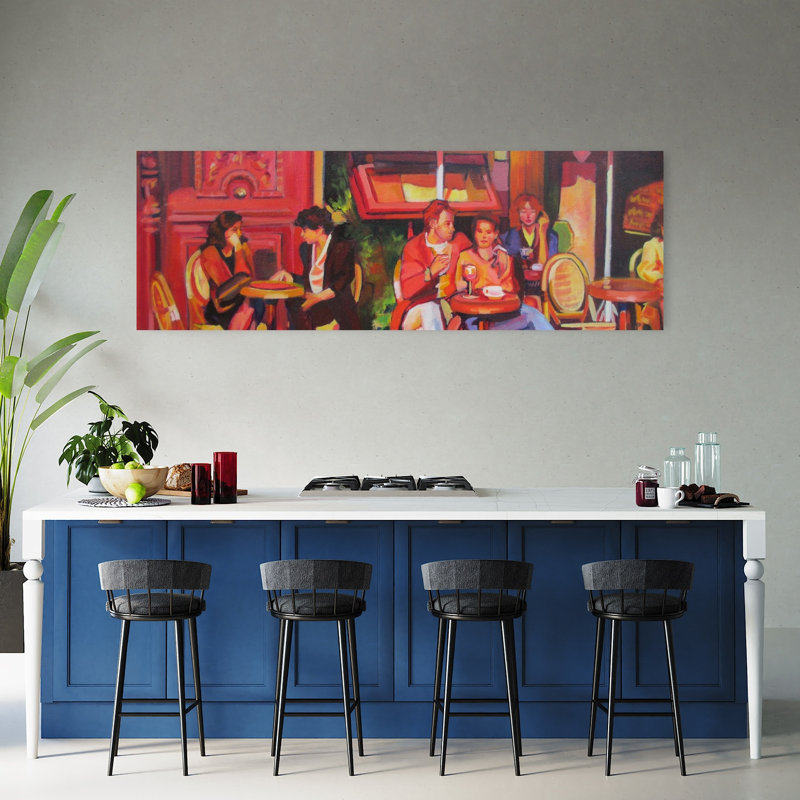 «Vibrant Cafe Scene», art mural contemporain, H 20 po x l 60 po