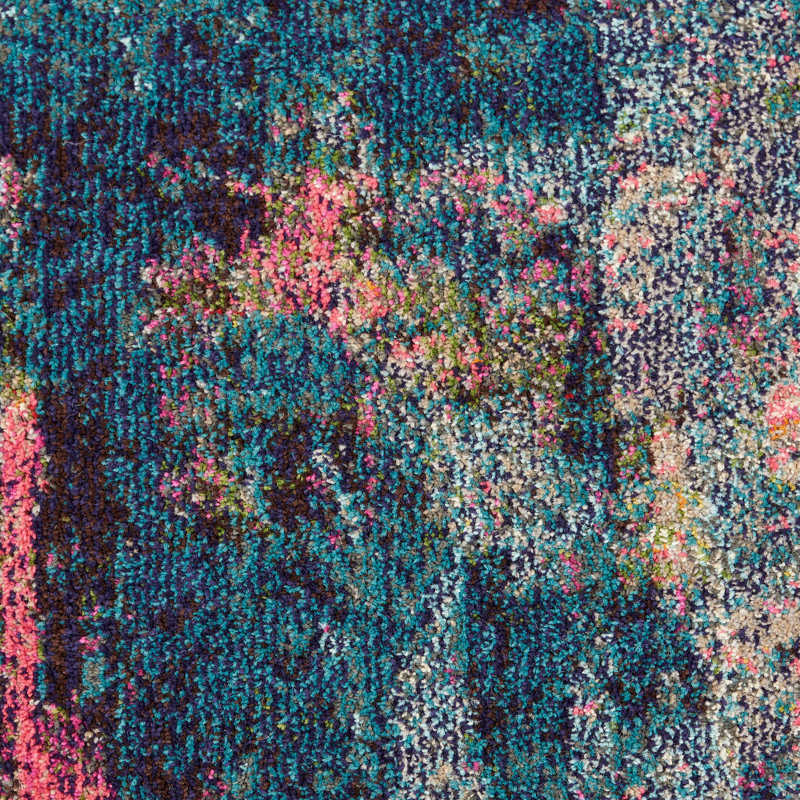 Velva Abstract Blue/Yellow/Pink Area Rug, Rectangle 6'7" x 9'7"