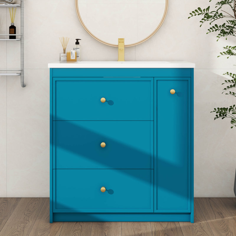 Meuble-lavabo 30 po avec lavabo en céramique, unité autonome avec quatre tiroirs de rangement