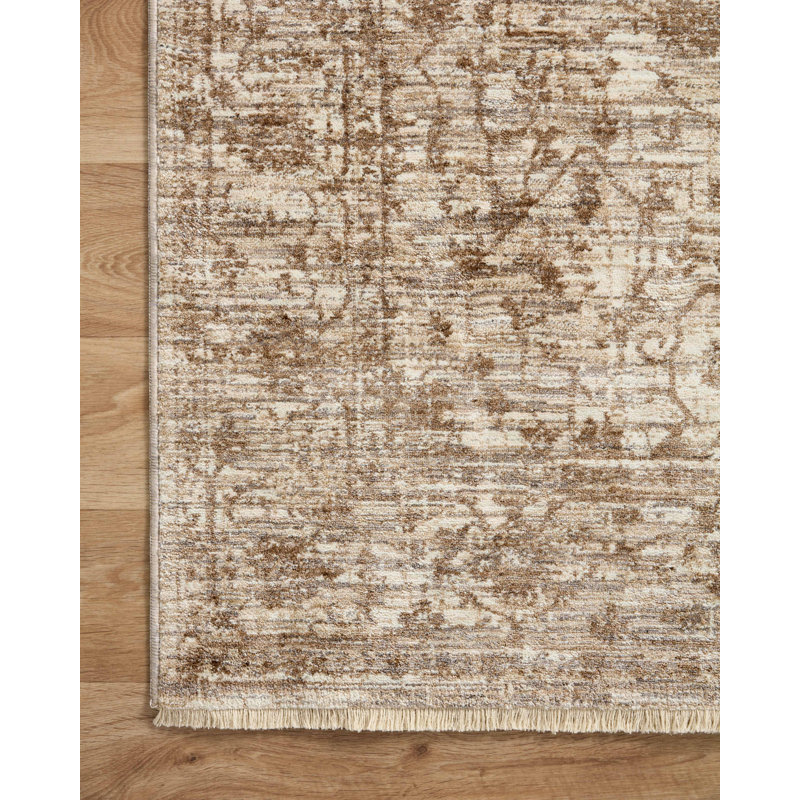 Tapis oriental en polyester écorce / naturel Sorrento, Tapis de couloir 2 pi 7 po x 10 pi