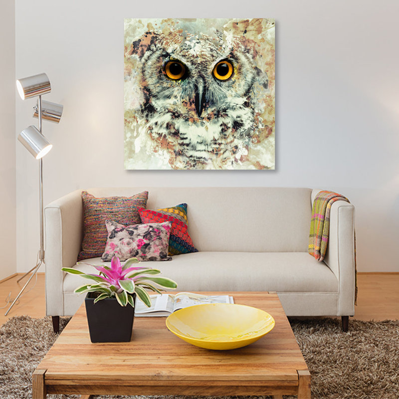 " Owl II " by Riza Peker, 18" H x 18" W x 1.5" D, Wrapped Canvas