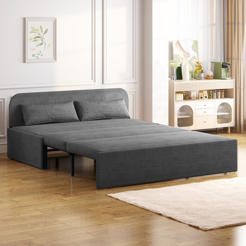 Ebern Designs Pull Out Sofa Bed, 2-in-1 Modern Convertible Sleeper Sofa Couch, Twin Size Linen Revesible Couch Bed With Cushions&throw Pillows For Small Place/apartment/living Room/office