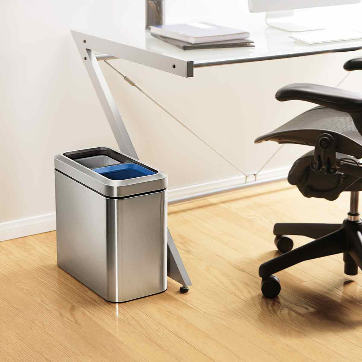 simplehuman 5.3gal Dual Recycling Can, Brushed Stainless Steel