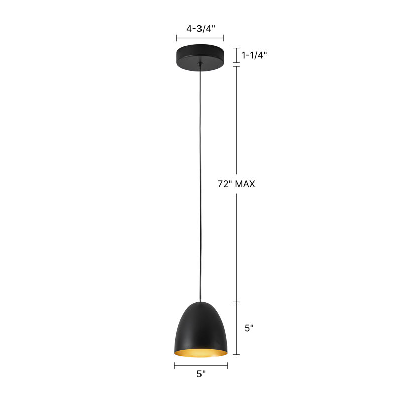 Yarrow 5-in Black Dimmable LED Pendant