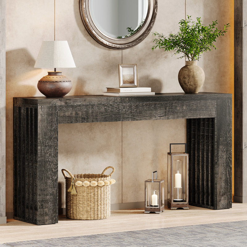Console 59 pouces, canapé rectangulaire en bois derrière le canapé, Rustic Grey