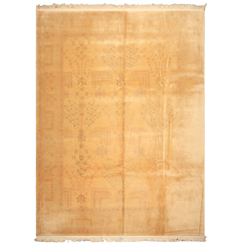 Tapis transitionnel beige en laine noué à la main 9 po x 12 pi 3 po Oushak