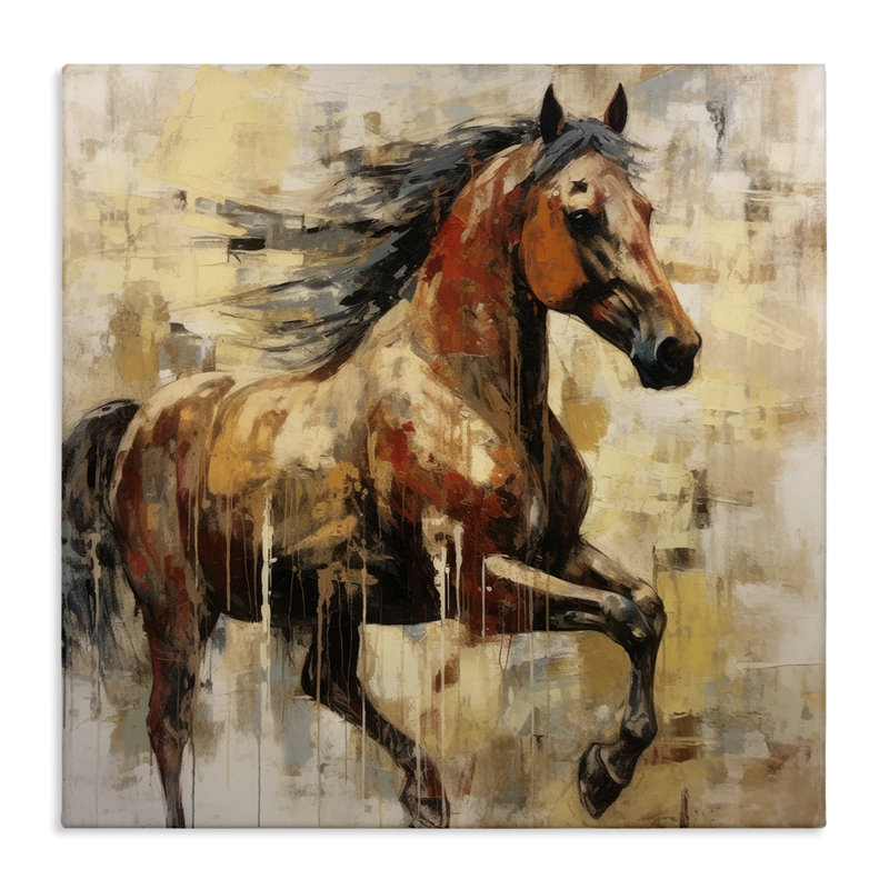 Cheval brun moderne sur toile par Irena Orlov, H 36 po x l 36 po x P 1,5 po