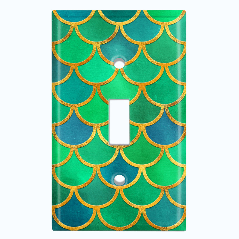 Metal Light Switch Plate Outlet Cover (Mermaid Pink Scale  - Single Toggle), Green/Blue