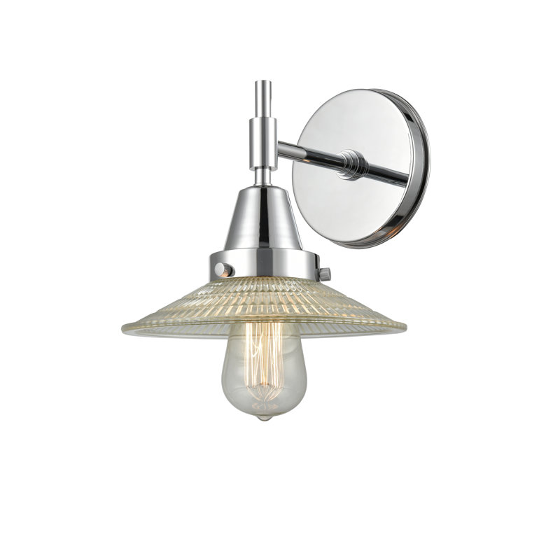 Gayle Armed Sconce, Polished Chrome, Clear Halophane, LED