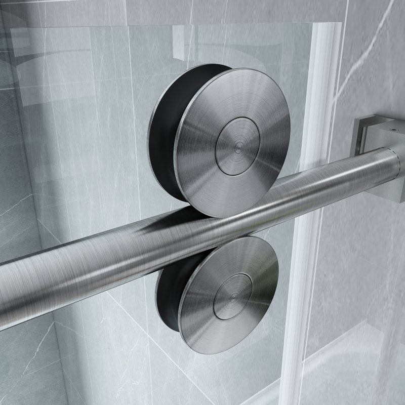 Porte de douche coulissante sans cadre l 60 po x H 66 po avec verre trempé transparent de 10 mm (3/8 po), Nickel