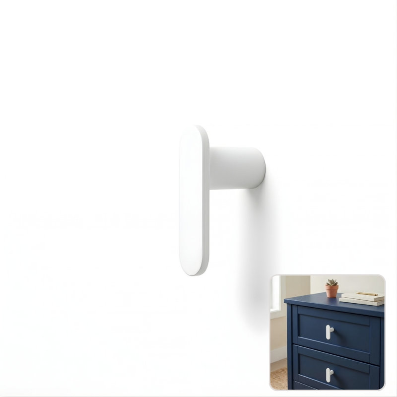 Bouton d'armoire en forme de L moderne à 1 comptoir de style Mid-Century ROUS Hardware, aluminium massif neige mat (blanc)