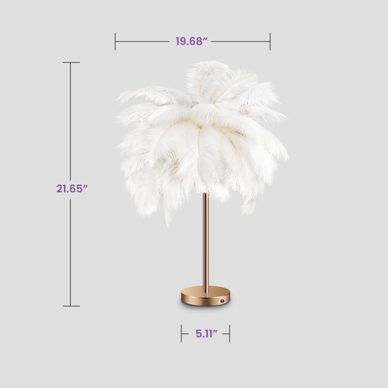 LED Feather Table Lamp With Touch Switch, White