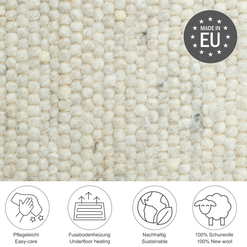 Lasse Handmade Flatweave Wool Light Beige Rug, Runner 70 x 240cm