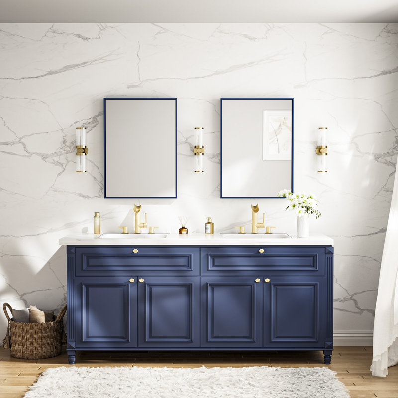 Miroir de vanité encadré / Miroir d'appoint, 24 po x 16 po, Bleu
