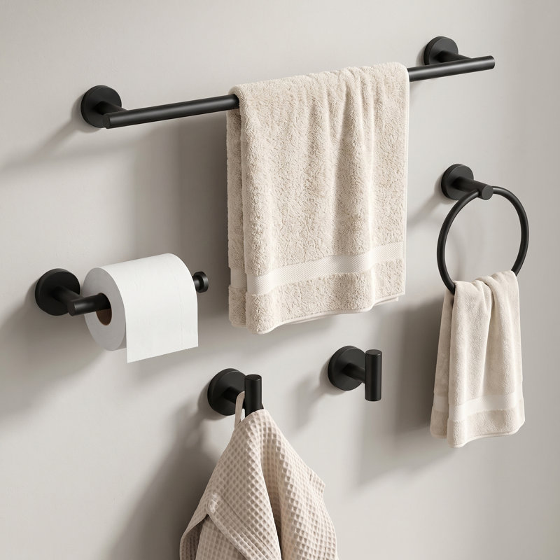 Bathroom Hardware Set Towel Bar Set, 16 in., Matte Black, 5 Pieces