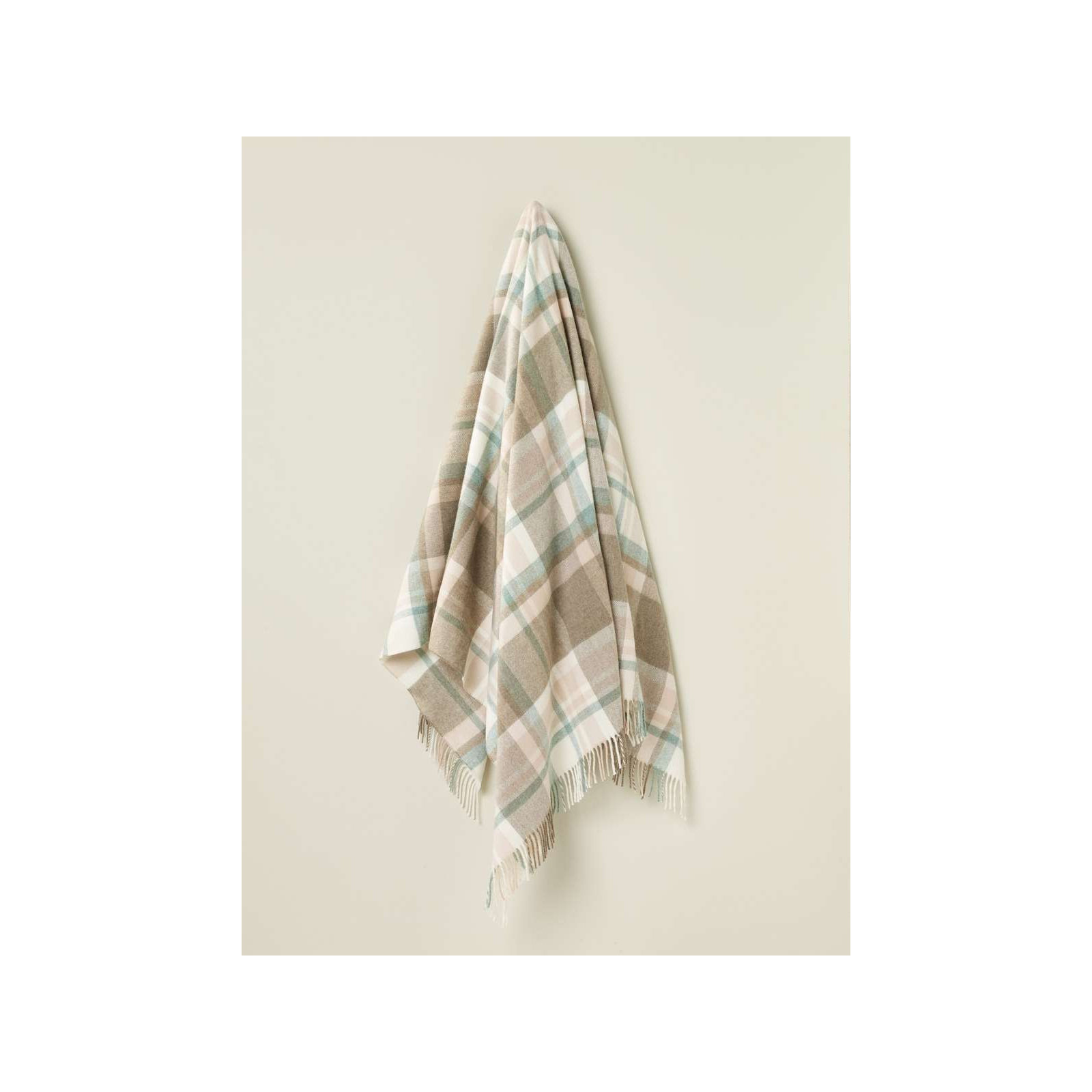 Merino Lambswool Throw/Blankets Hand Woven Blanket, Brown/Green/Beige Checkered