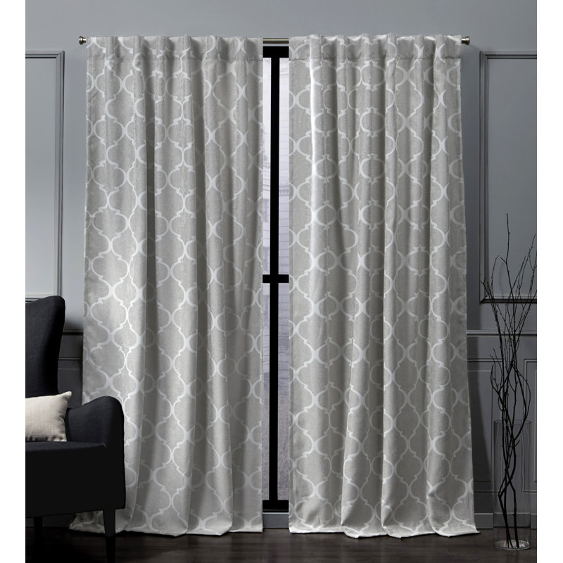 Dove Grey Polyester Blackout Trellis Curtain Panels, 52" x 84"